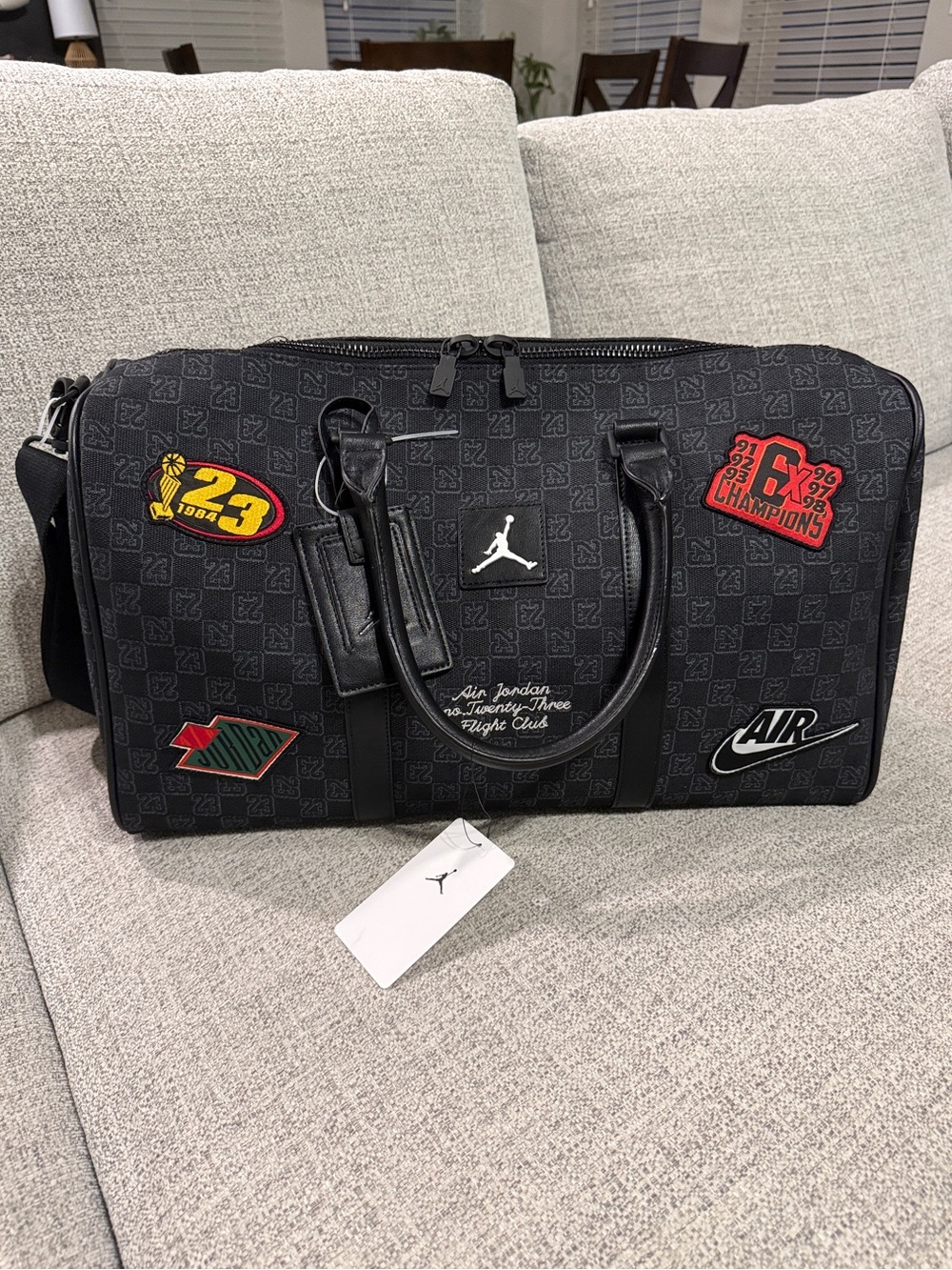 Jordan Black Patchwork Duffel Bag with Embroidered Logos